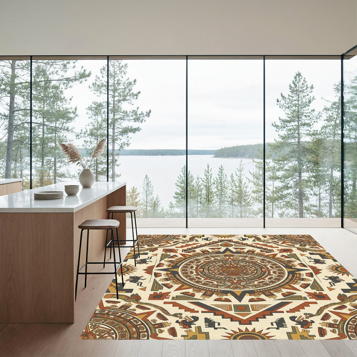 Aztec Sun Stone Geometric Medallion Accents Rug