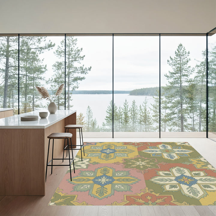 Vintage Geometric Floral Tile Rug