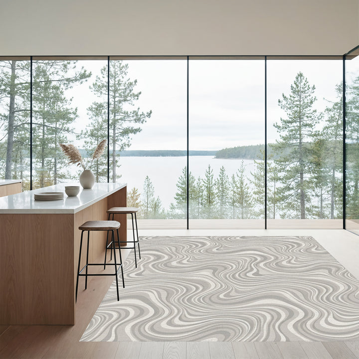 Neutral Swirl Wavy Stripes Rug