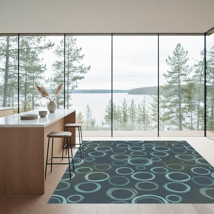 Ocean Teal Scribbled Circles Rug