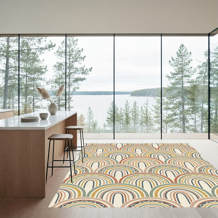 Earthy Tone Rainbow Scallop Art Rug