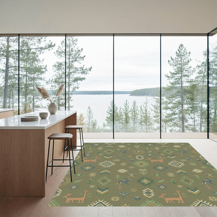 Earthy Woodland Creatures Geometric Rug