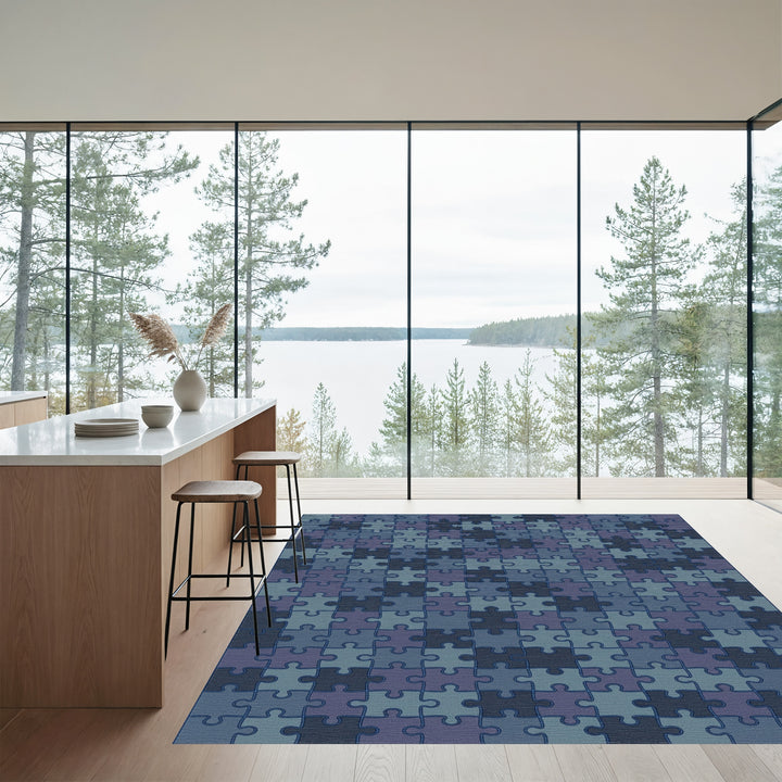 Cool Blue Jigsaw Illusion Rug