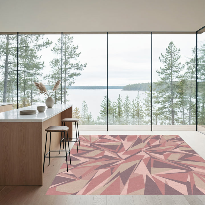 Soft Rose Shattered Geometric Abstract Rug