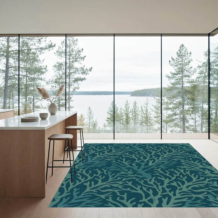 Coastal Teal Branch Coral Rug