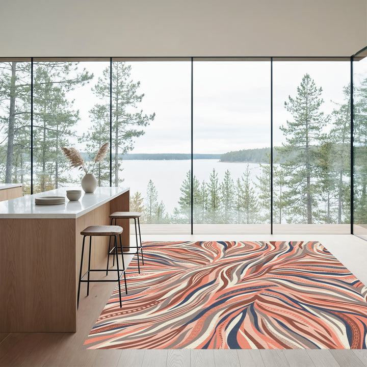 Coral and Navy Waves Rug