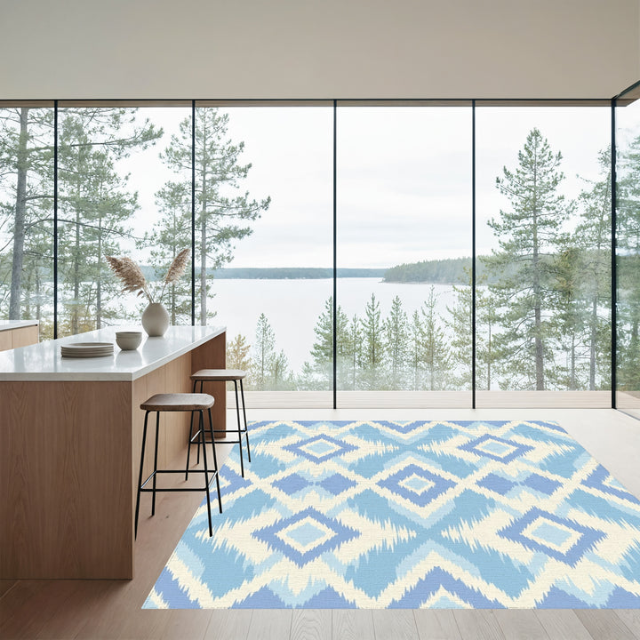 Sky Blue Diamond Ikat Rug