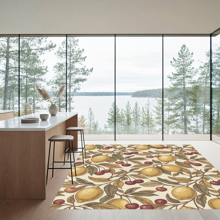 Vintage Yellow Lemon Cherry Branches Rug