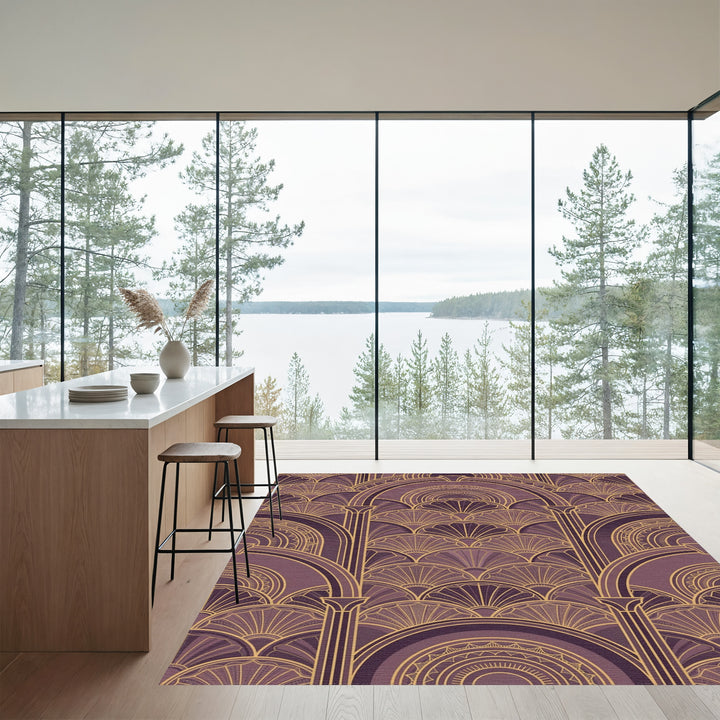 Art Deco Plum Gold Geometric Arches Rug
