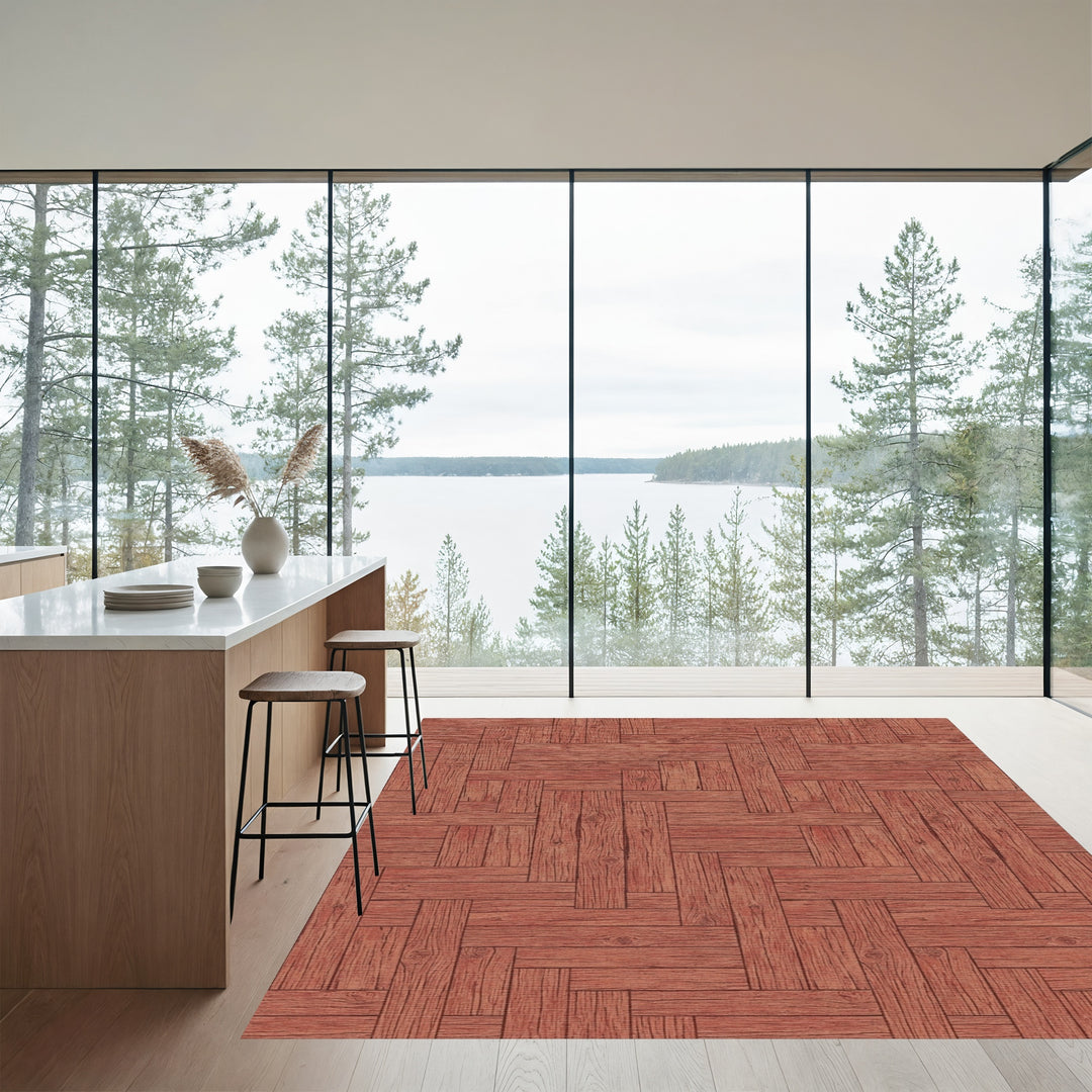 Rustic Wood Grain Parquet Rug