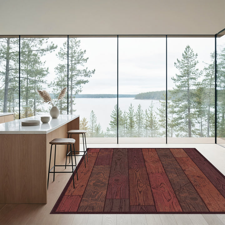 Rustic Dark Wood Grain Planks Rug