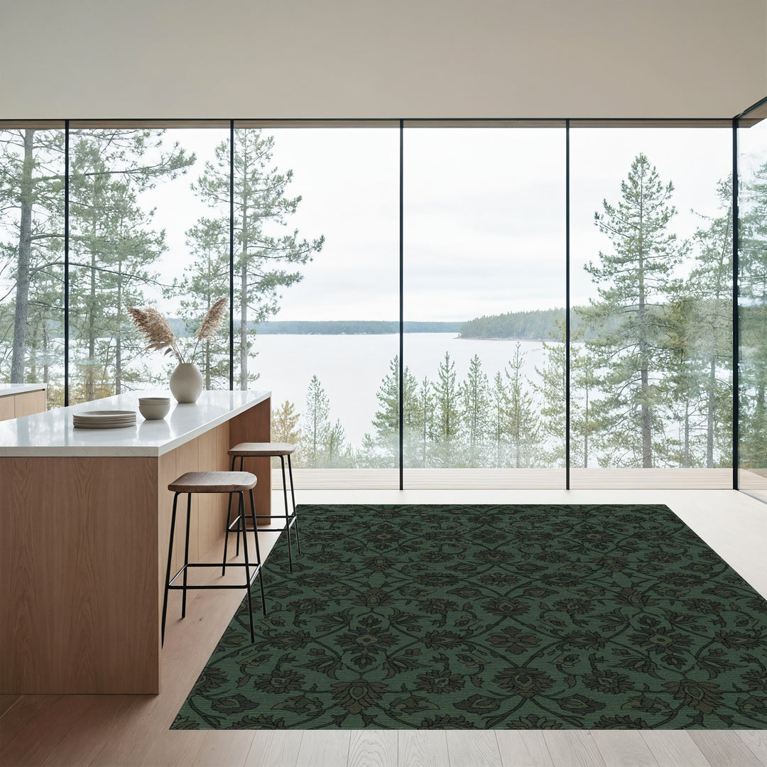 Emerald Green Floral Lattice Rug
