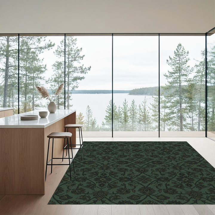 Emerald Green Floral Lattice Rug