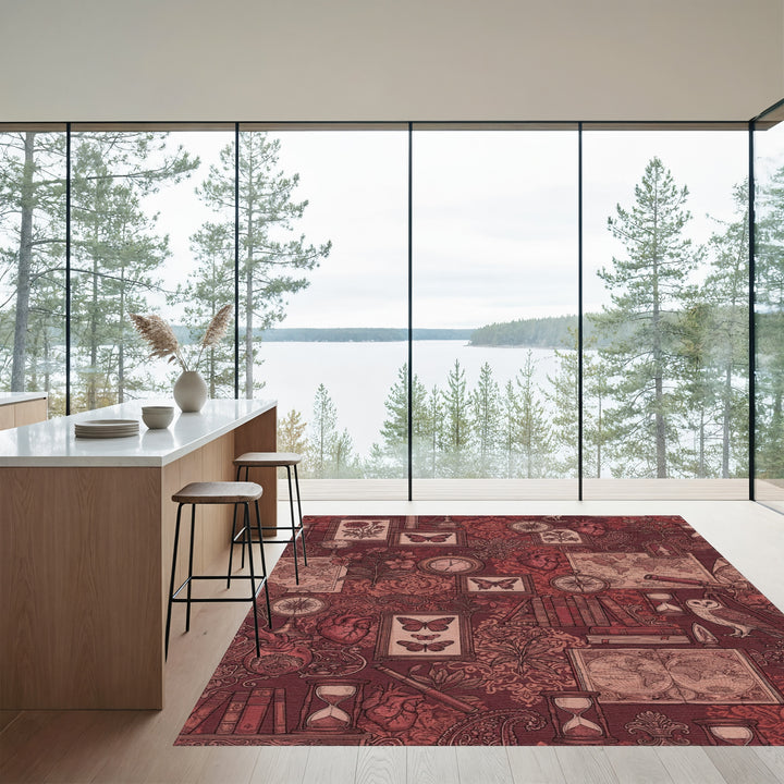Crimson Antique Collection Botanical Map Rug