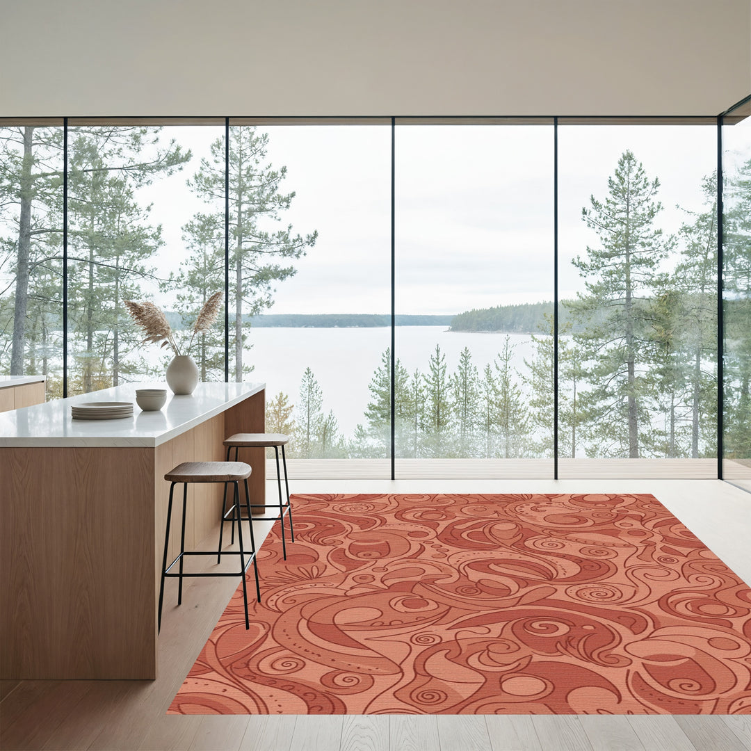 Coral Swirls Organic Abstract Rug