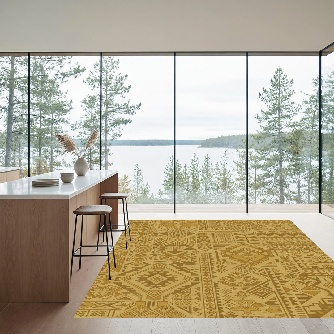 Golden Ochre Geometric Ethnic Collage Rug