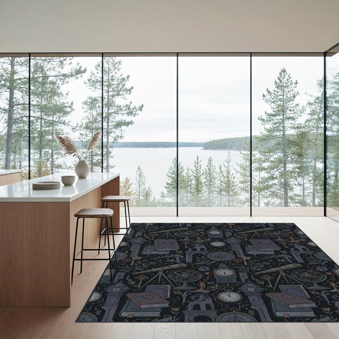 Dark Academia Celestial Telescope Globe Rug