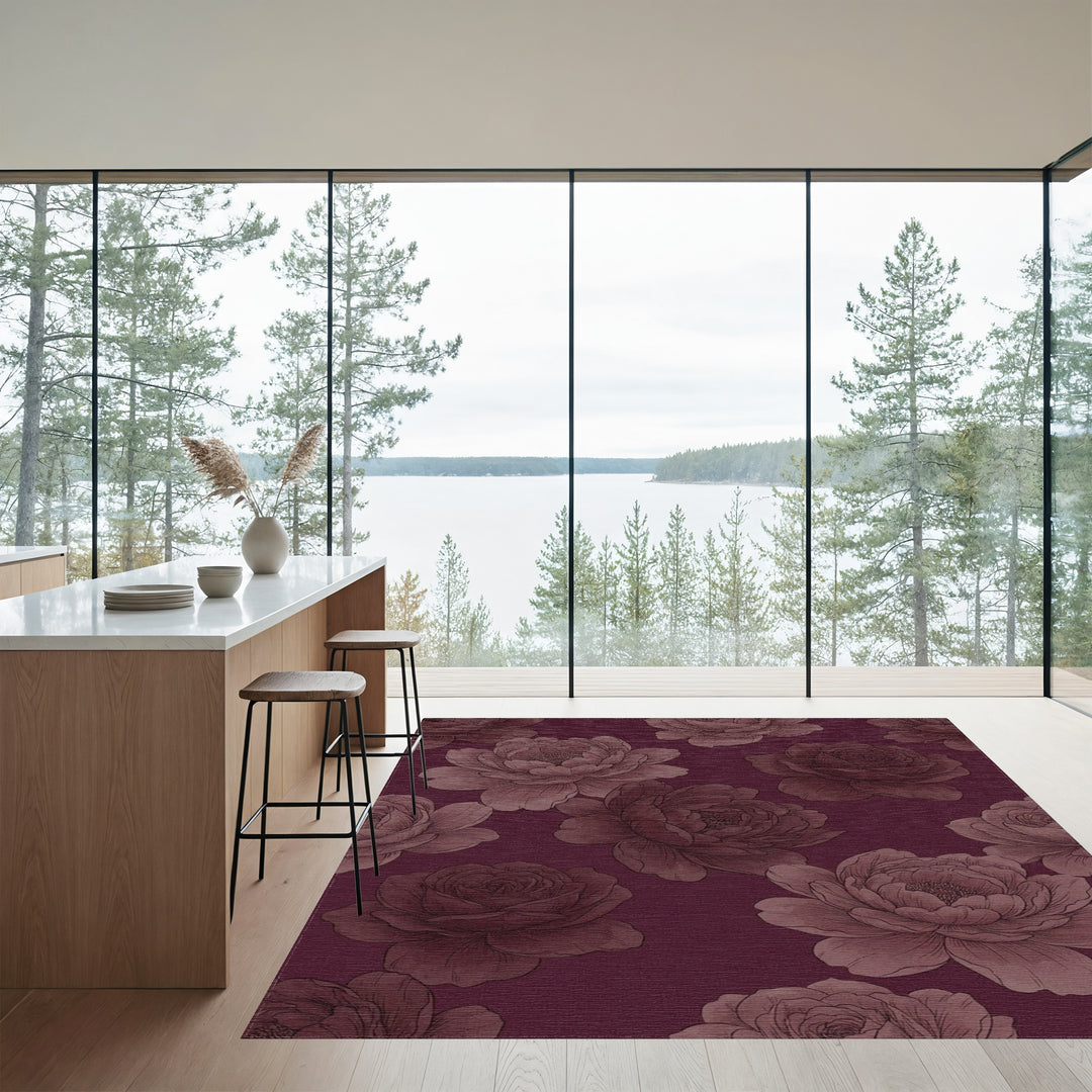 Deep Rose Floral Arrangement Rug