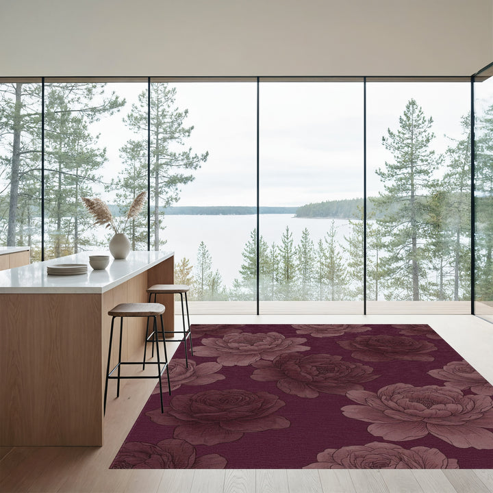 Deep Rose Floral Arrangement Rug