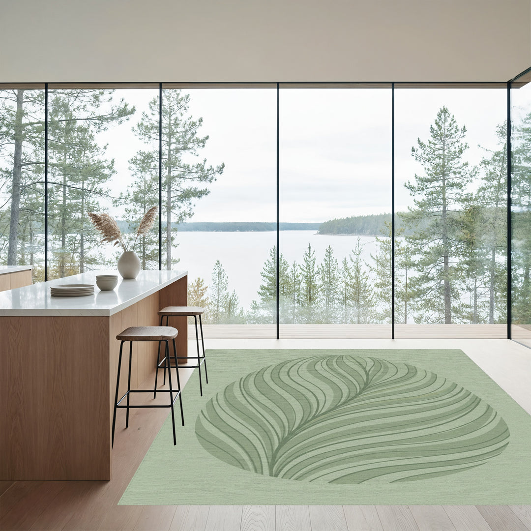 Pale Green Wavy Leaf Abstract Rug