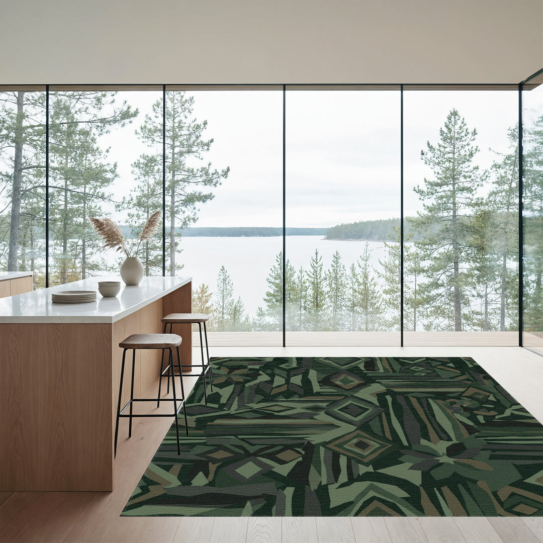 Deep Green Geometric Patchwork Rug
