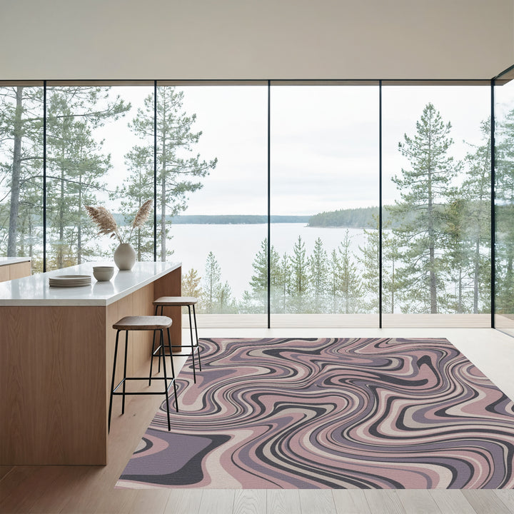 Blended Swirls Rose Gray Abstract Rug