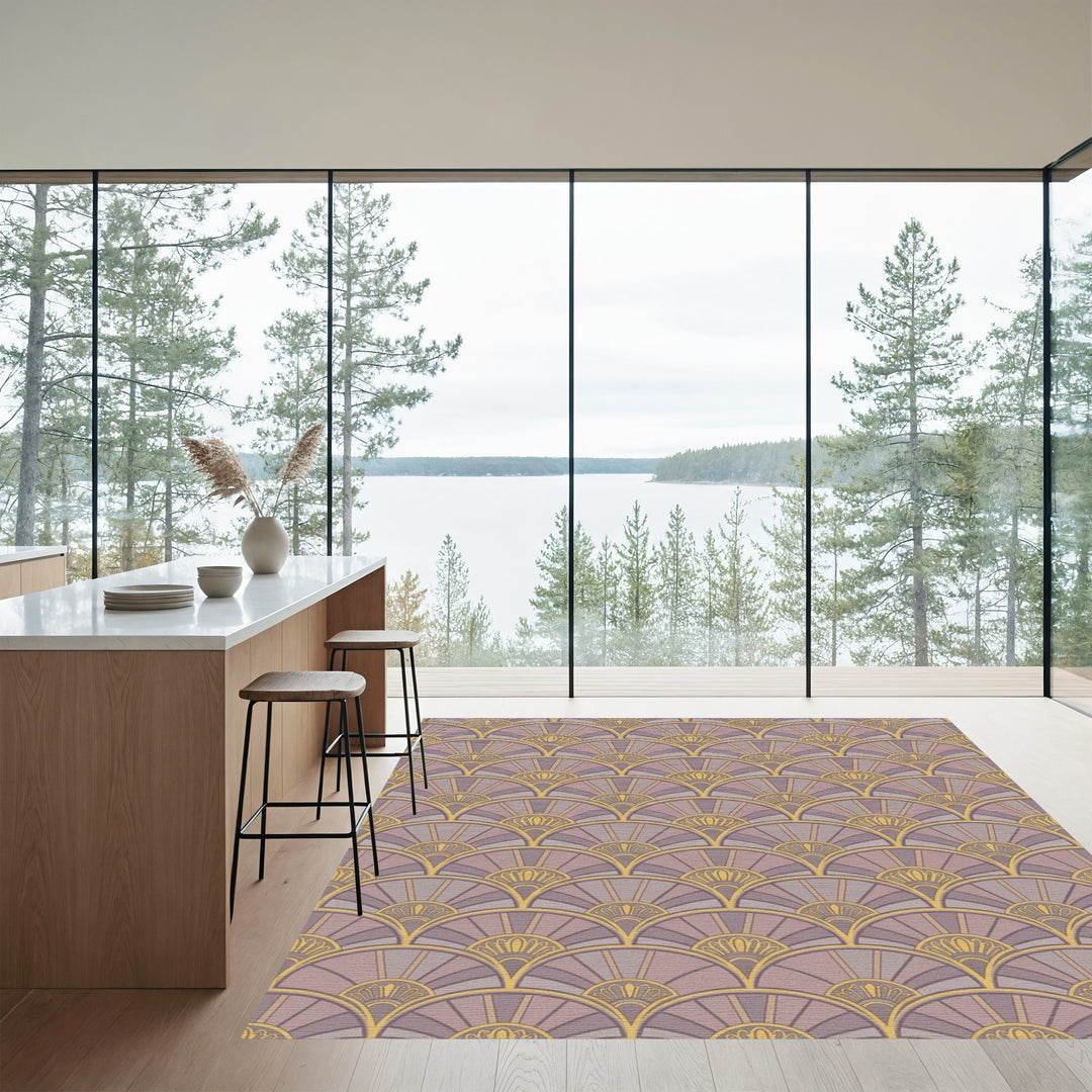 Art Deco Fan Motif Lavender Gold Rug