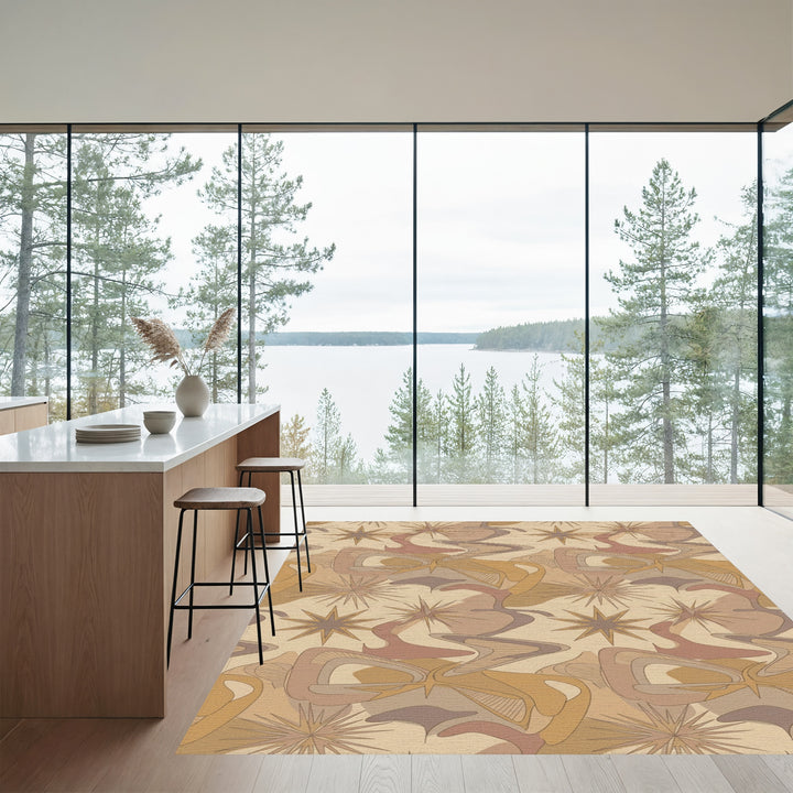 Retro Starburst And Swirl Abstract Rug