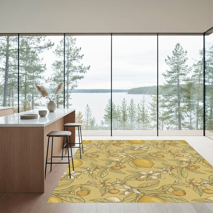 Golden Lemon Cherry Blossom Branch Rug