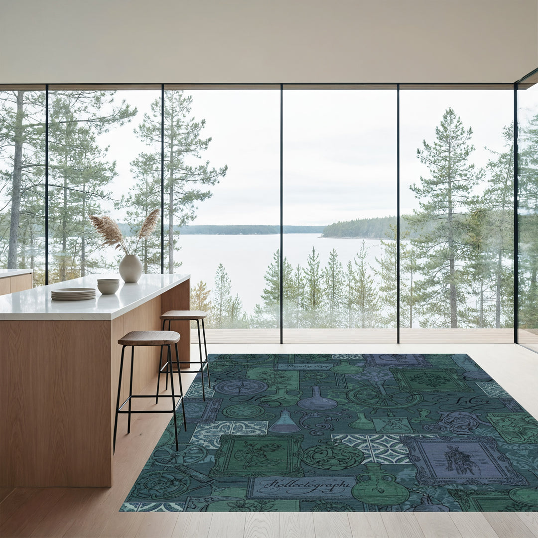 Steampunk Scientific Collage Teal Rug