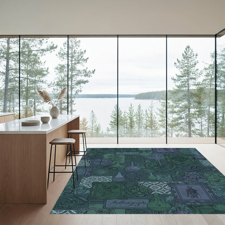 Steampunk Scientific Collage Teal Rug