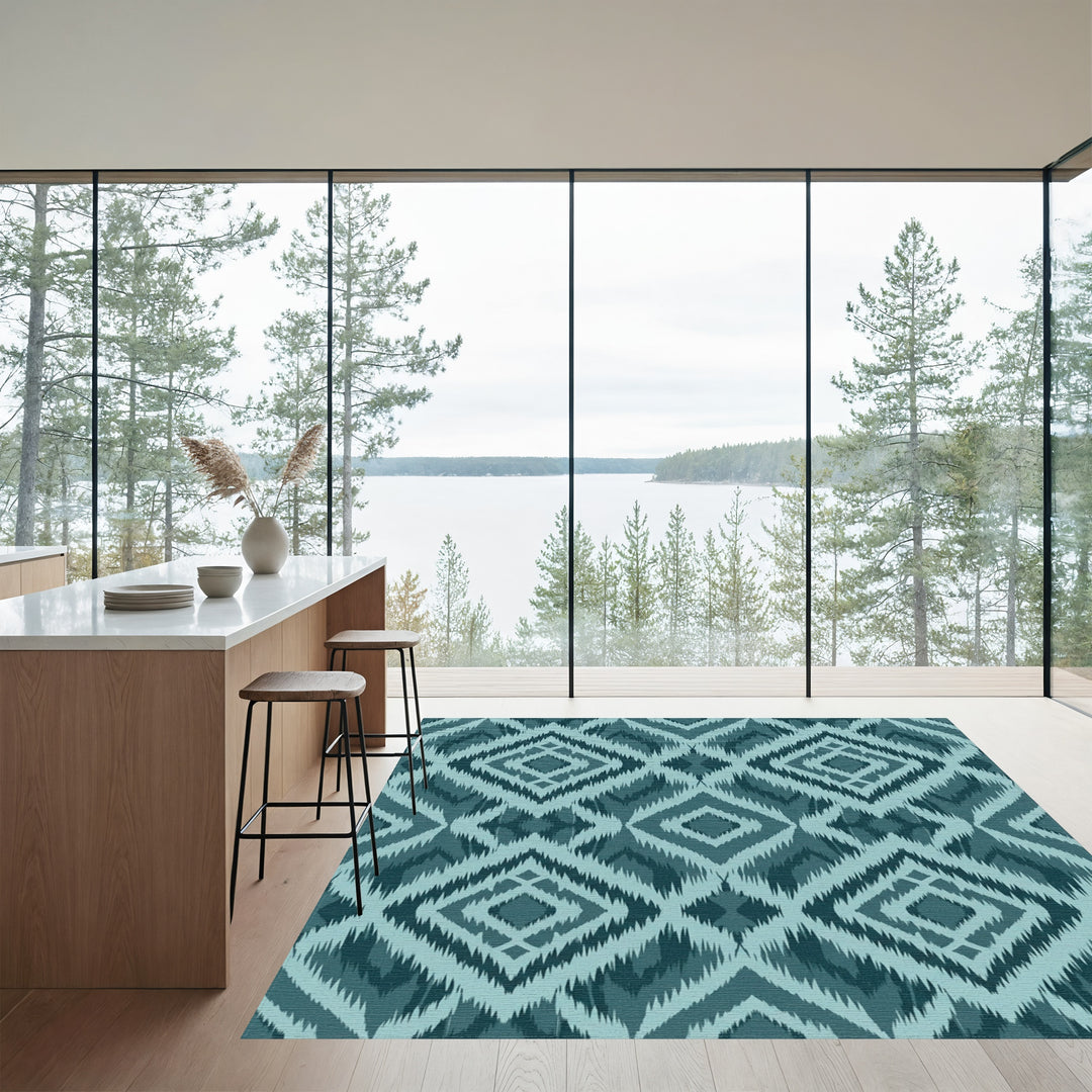 Teal Diamond Ikat Rug