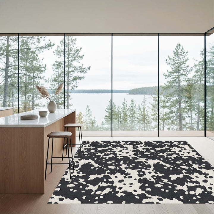 Black and Cream Spotted Texture Rug