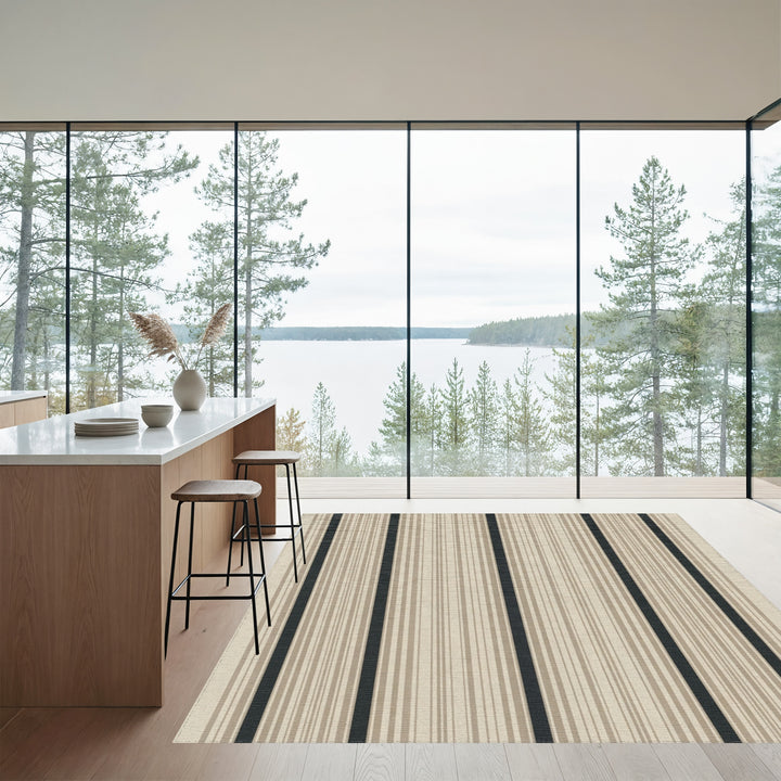 Rustic Earth Tone Vertical Stripe Rug