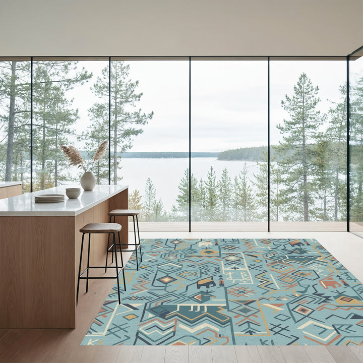 Teal Earthy Tone Animal Geometric Rug