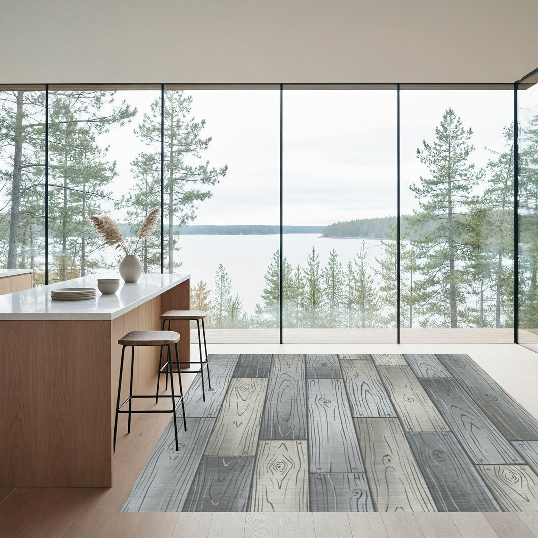 Rustic Gray Wood Plank Texture Rug