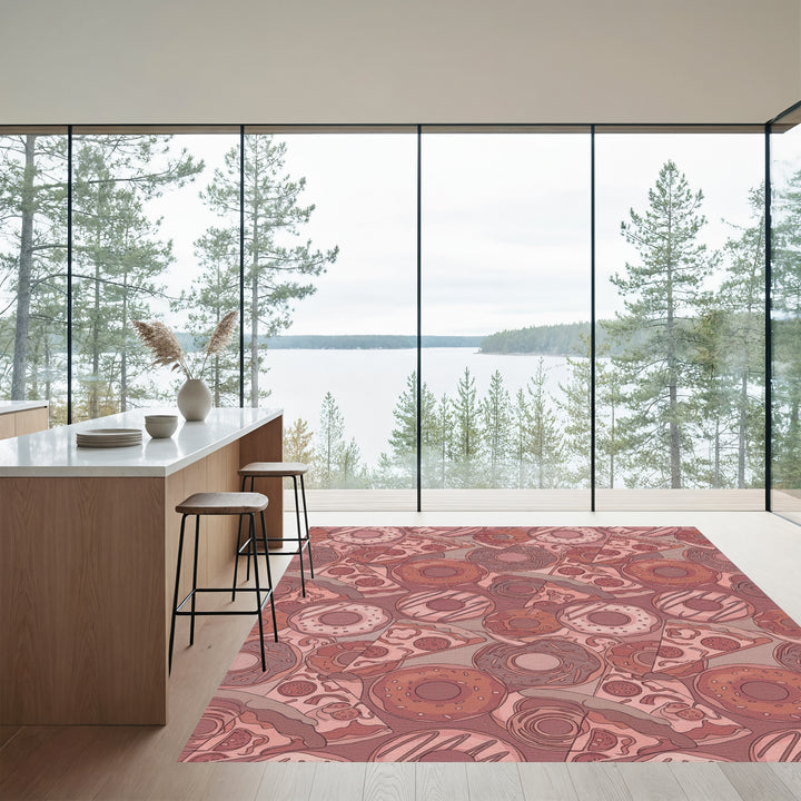 Pink Donut Pizza Collage Rug