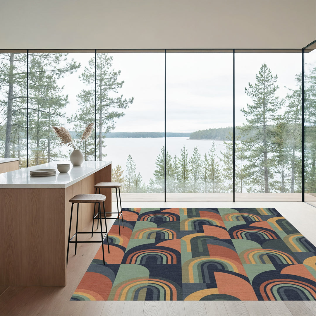 Retro Rainbow Arch Geometric Rug