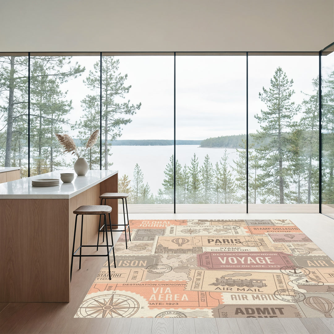 Global Voyage Stamp Collector Travel Collage Rug