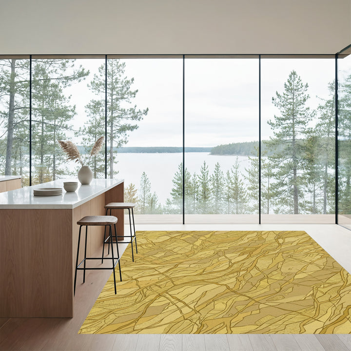 Golden Earthy Abstract Veined Landscape Rug