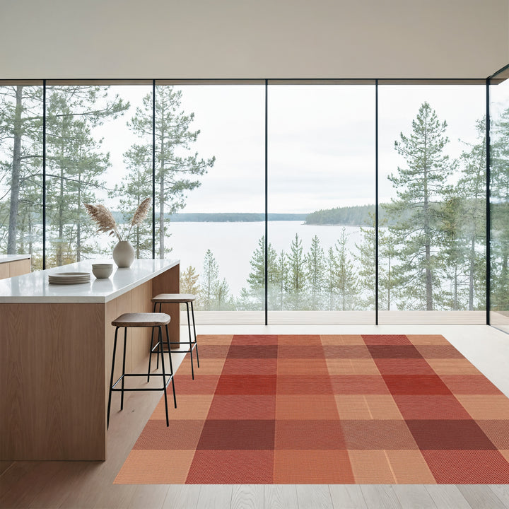 Crimson Taupe Gingham Checks Rug