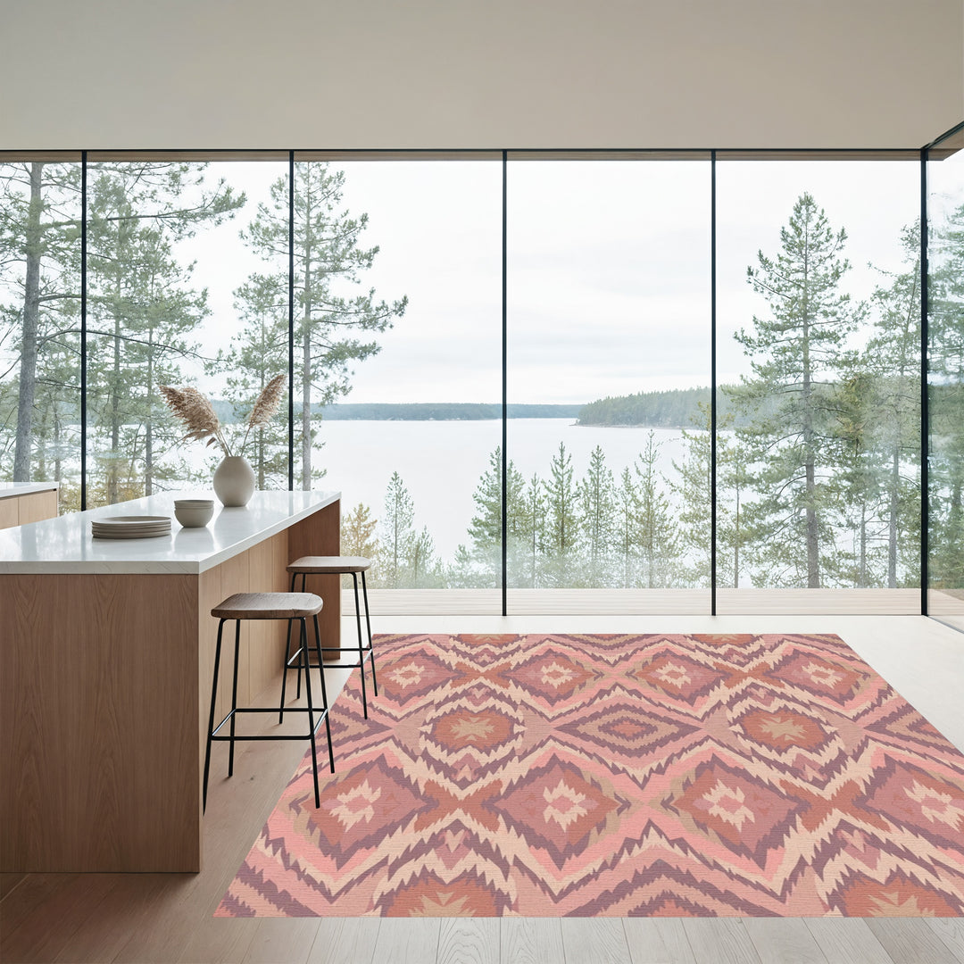 Earthy Pink Geometric Diamond Staircase Rug