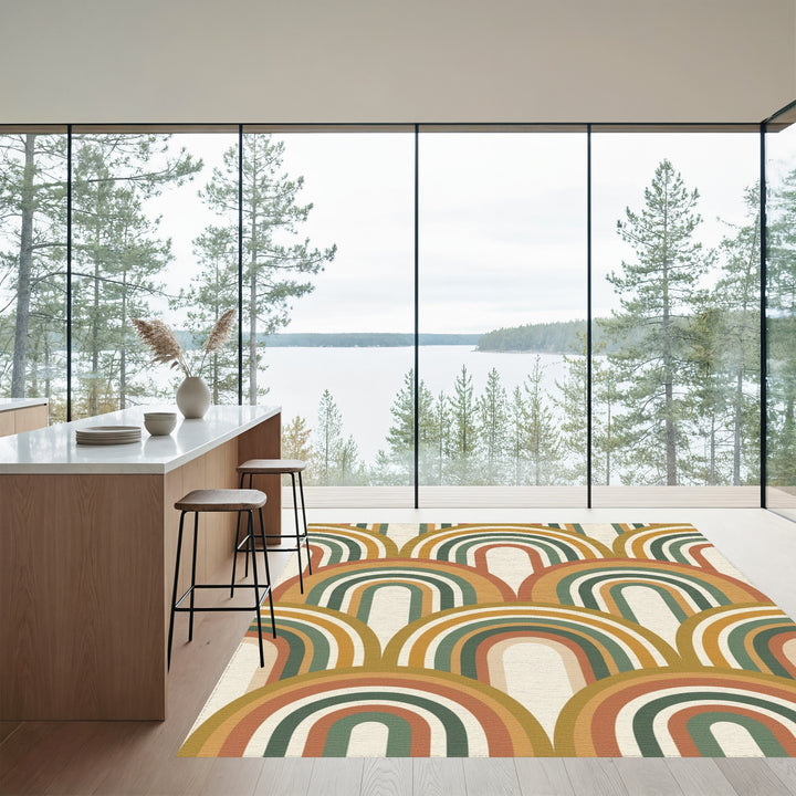 Retro Earthy Tone Arch Rainbow Rug