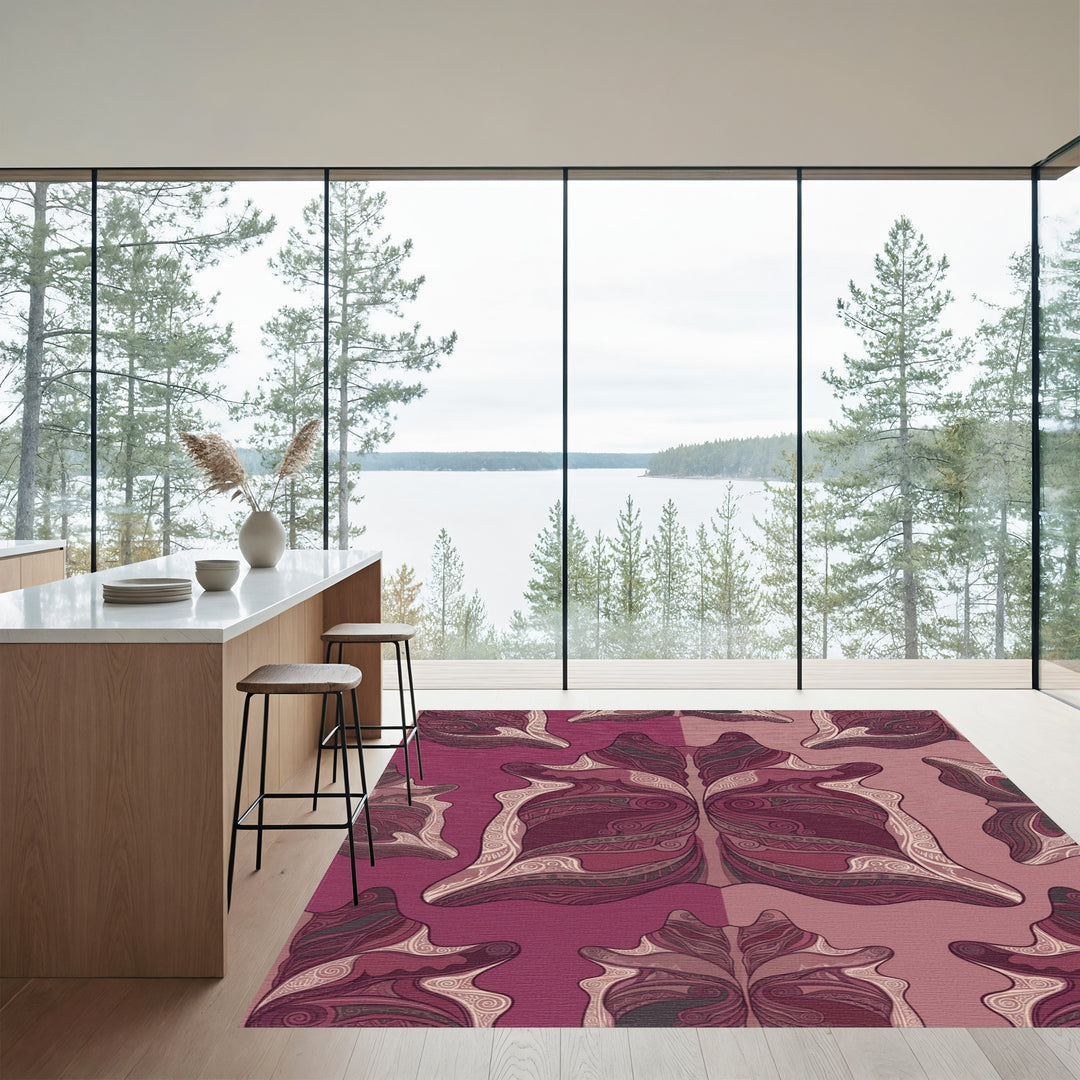 Crimson White Tribal Symmetry Rug