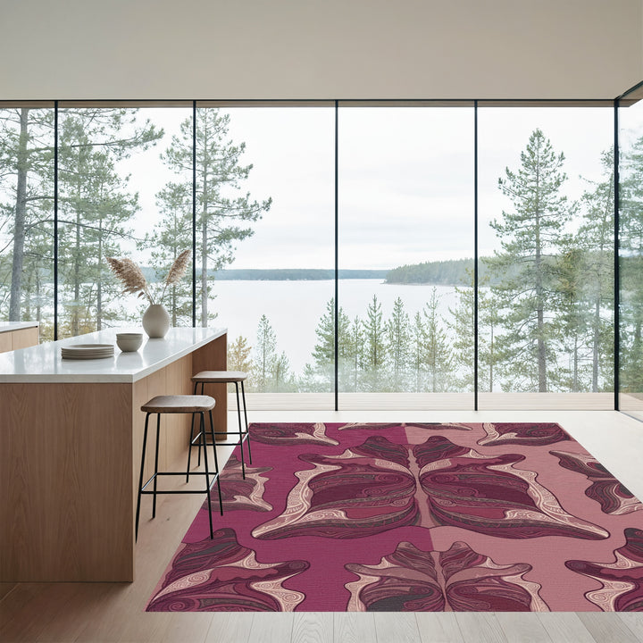 Crimson White Tribal Symmetry Rug
