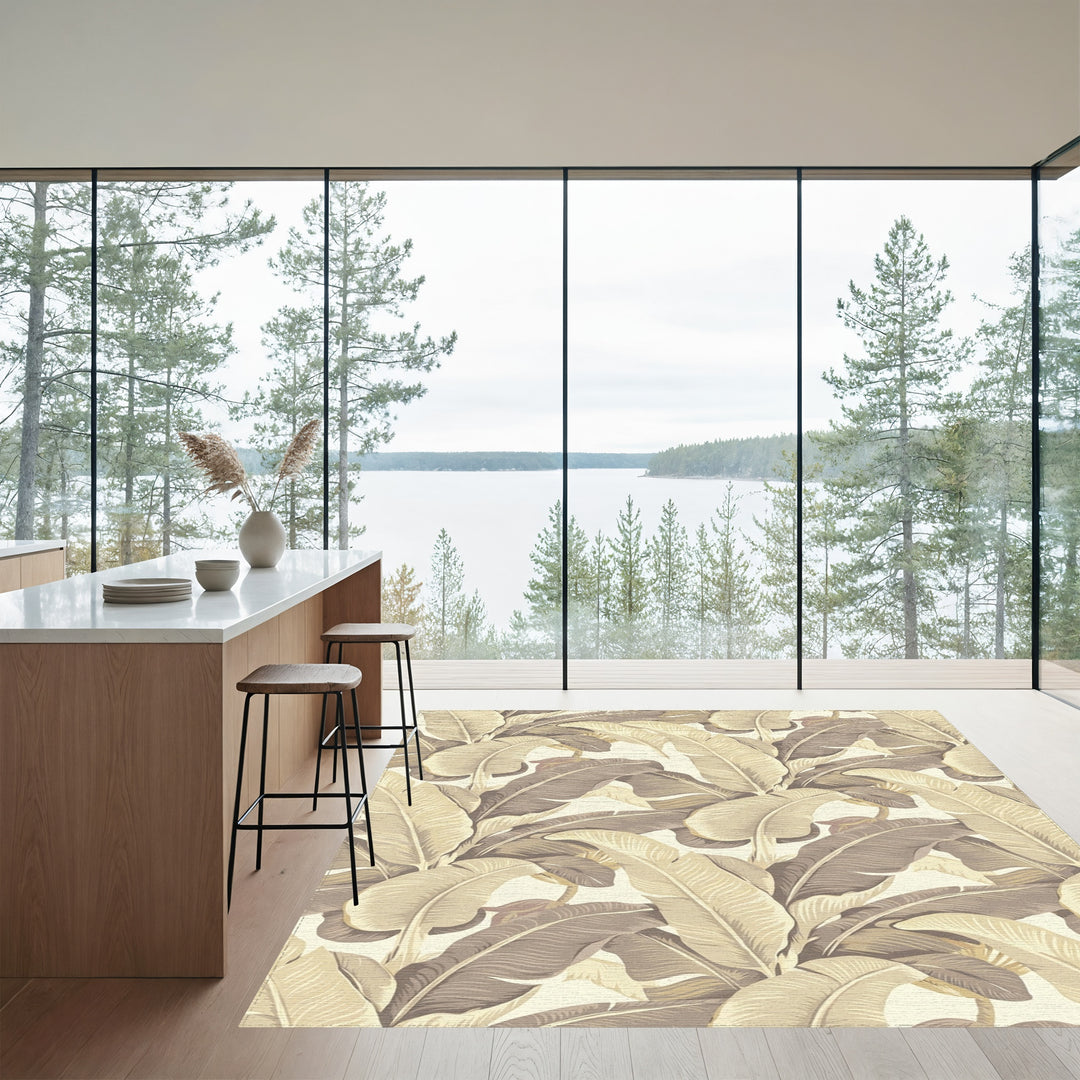 Palm Leaf Tropical Beige Brown Rug