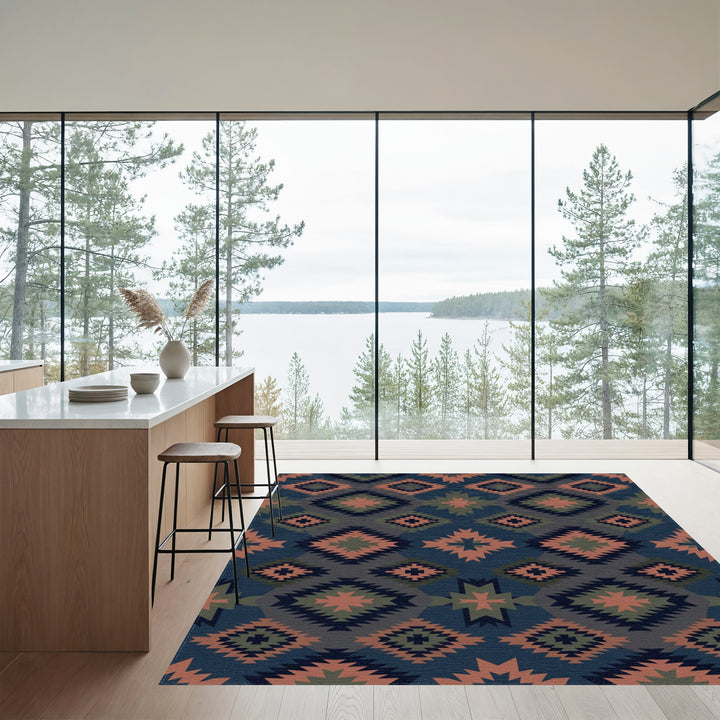 Terracotta Sage Diamond Geometric Rug