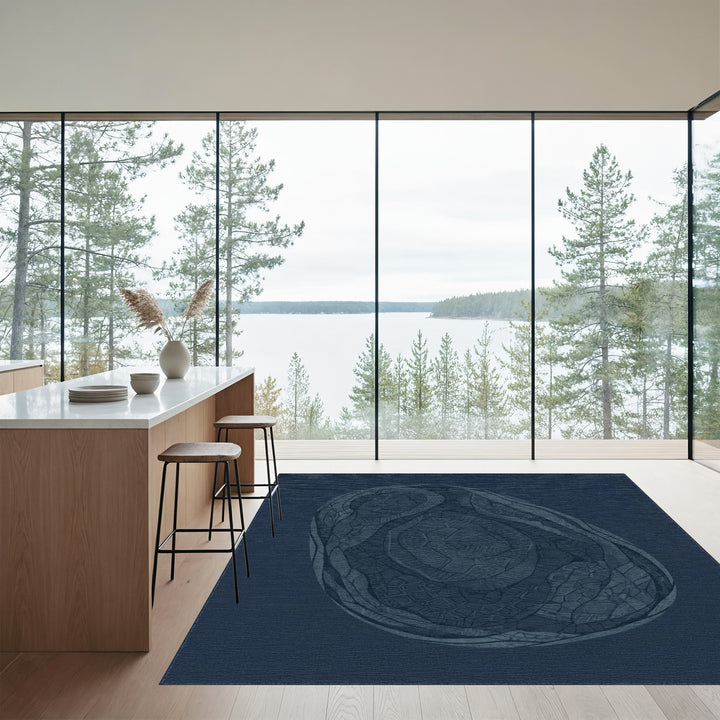 Deep Blue Textured Organic Oval Rug