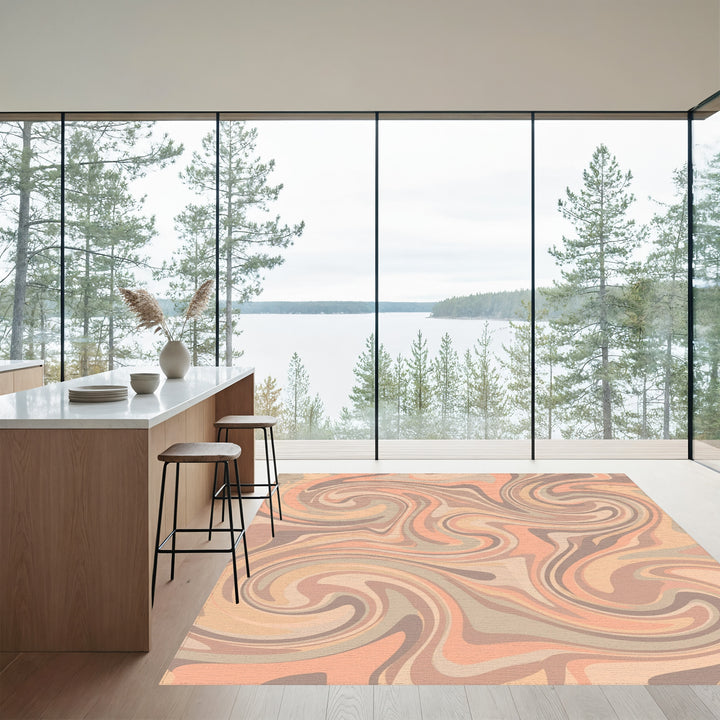 Peachy Swirl Marble Abstract Rug