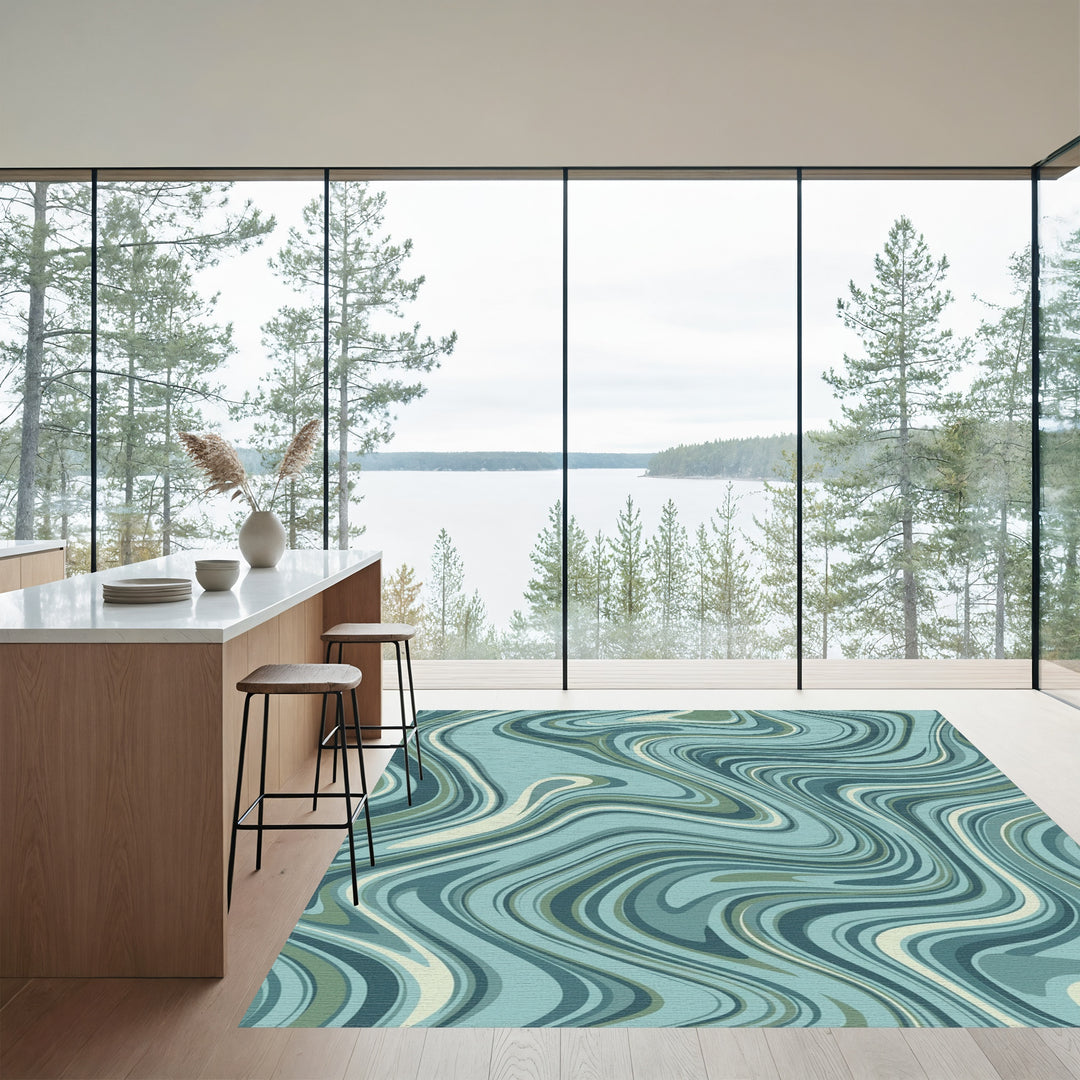 Earthy Teal Swirl Marble Rug